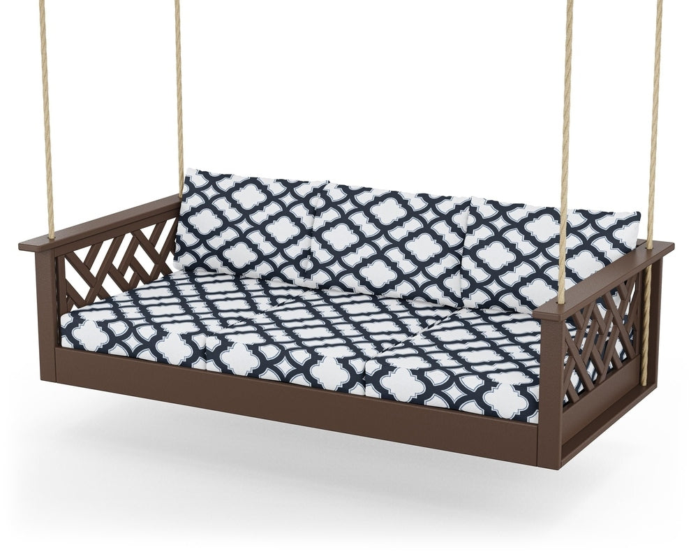 Chippendale Daybed Swing - Mahogany / Trellis Marine Indigo