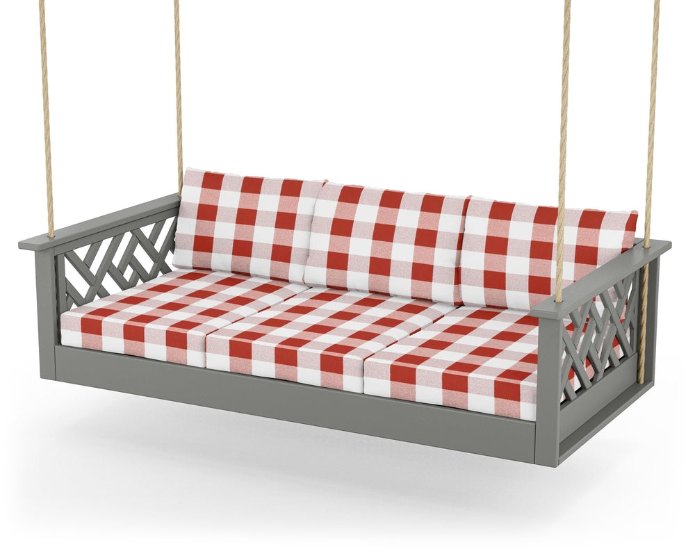 Chippendale Daybed Swing - Slate Grey / Buffalo Plaid Crimson