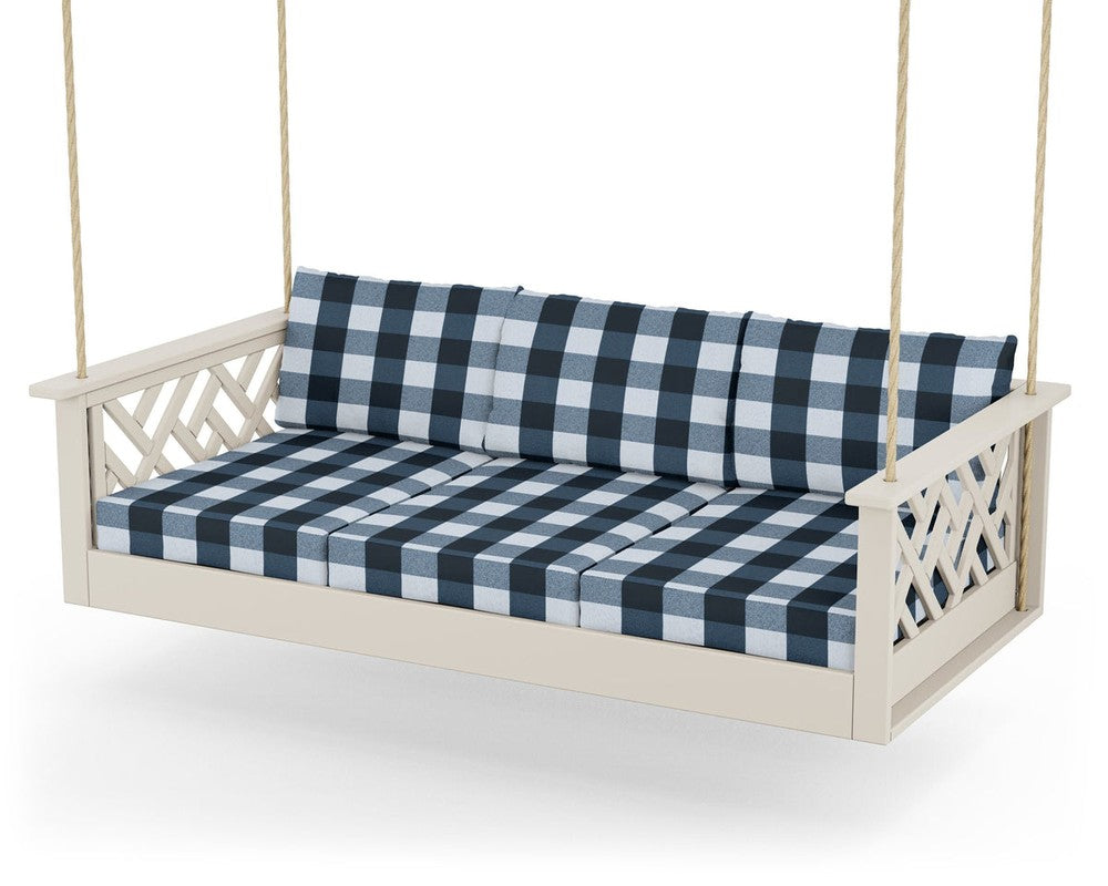 Chippendale Daybed Swing - Sand / Buffalo Plaid Marine Indigo