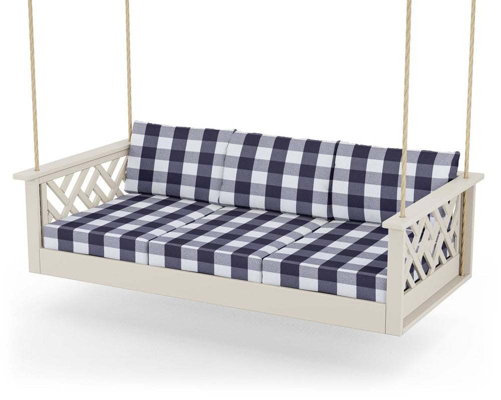 Chippendale Daybed Swing - Sand / Buffalo Plaid Navy