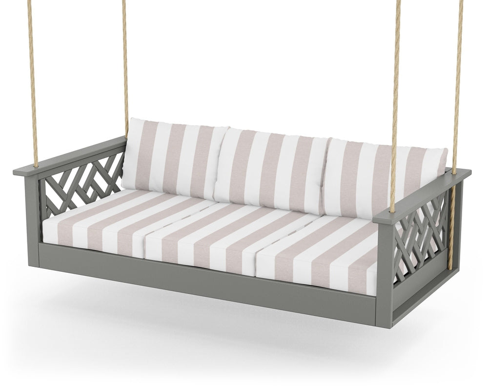 Chippendale Daybed Swing - Slate Grey / Cabana Stripe Dune Burlap