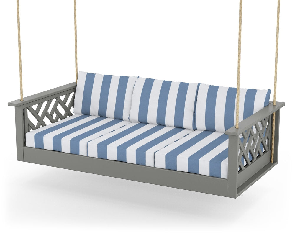 Chippendale Daybed Swing - Slate Grey / Cabana Stripe Sky Blue
