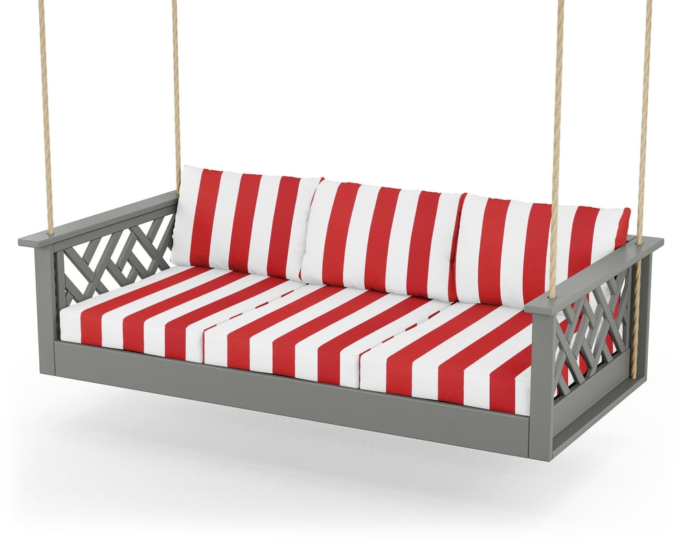 Chippendale Daybed Swing - Slate Grey / Cabana Stripe Crimson