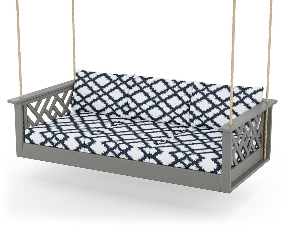 Chippendale Daybed Swing - Slate Grey / Trellis Marine Indigo