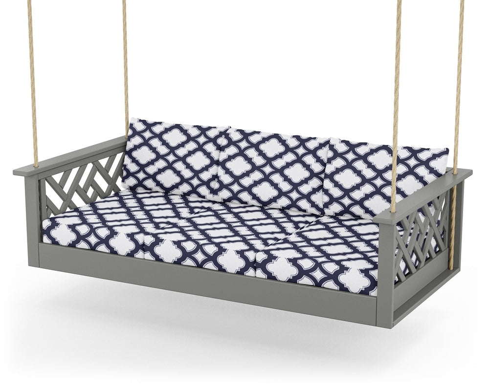 Chippendale Daybed Swing - Slate Grey / Trellis Navy