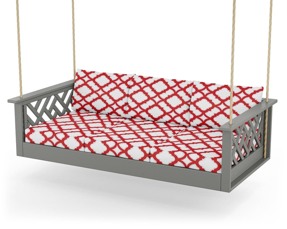 Chippendale Daybed Swing - Slate Grey / Trellis Crimson