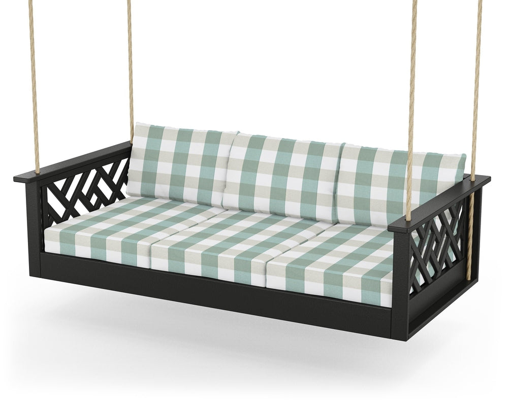 Chippendale Daybed Swing - Black / Buffalo Plaid Glacier Spa