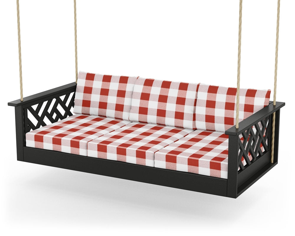 Chippendale Daybed Swing - Black / Buffalo Plaid Crimson