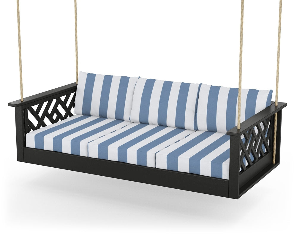 Chippendale Daybed Swing - Black / Cabana Stripe Sky Blue