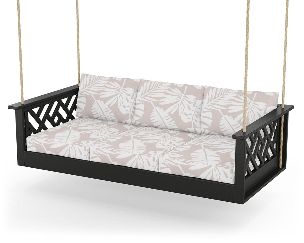 Chippendale Daybed Swing - Black / Leaf Dune Burlap