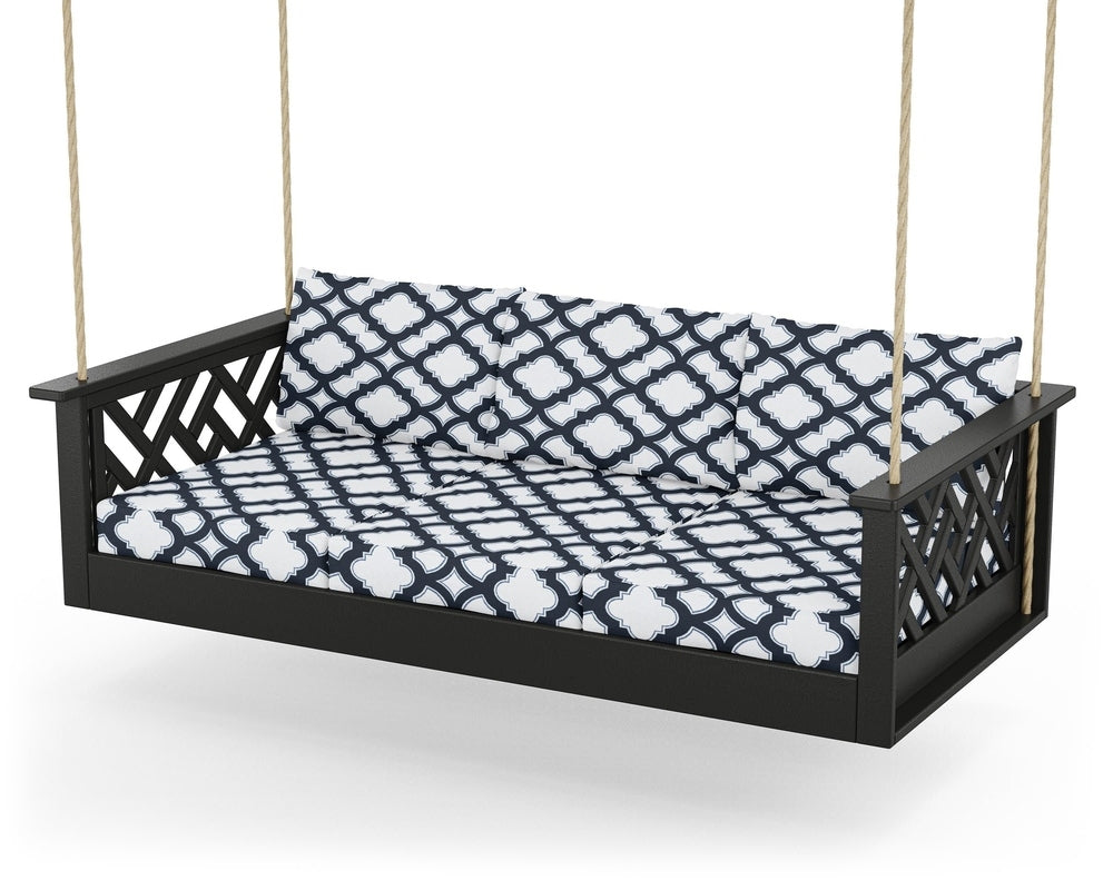 Chippendale Daybed Swing - Black / Trellis Marine Indigo