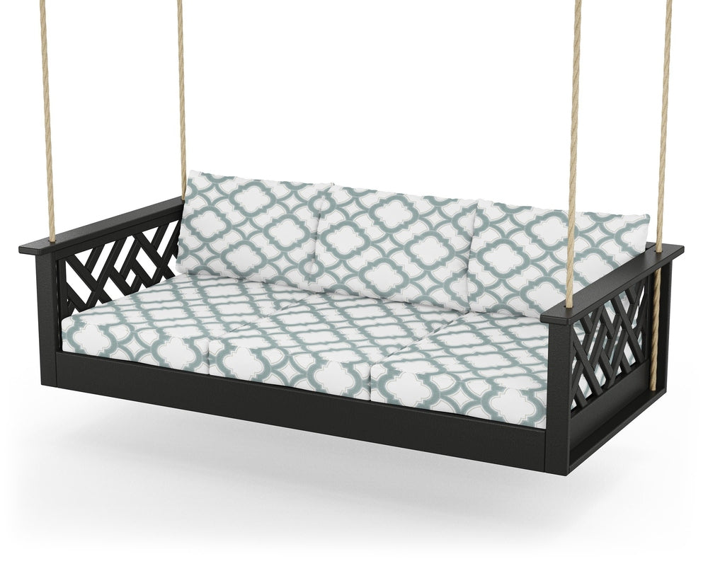Chippendale Daybed Swing - Black / Trellis Glacier Spa