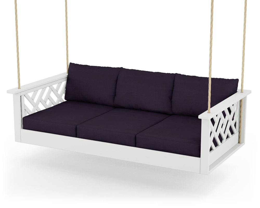 Chippendale Daybed Swing - White / Navy Linen