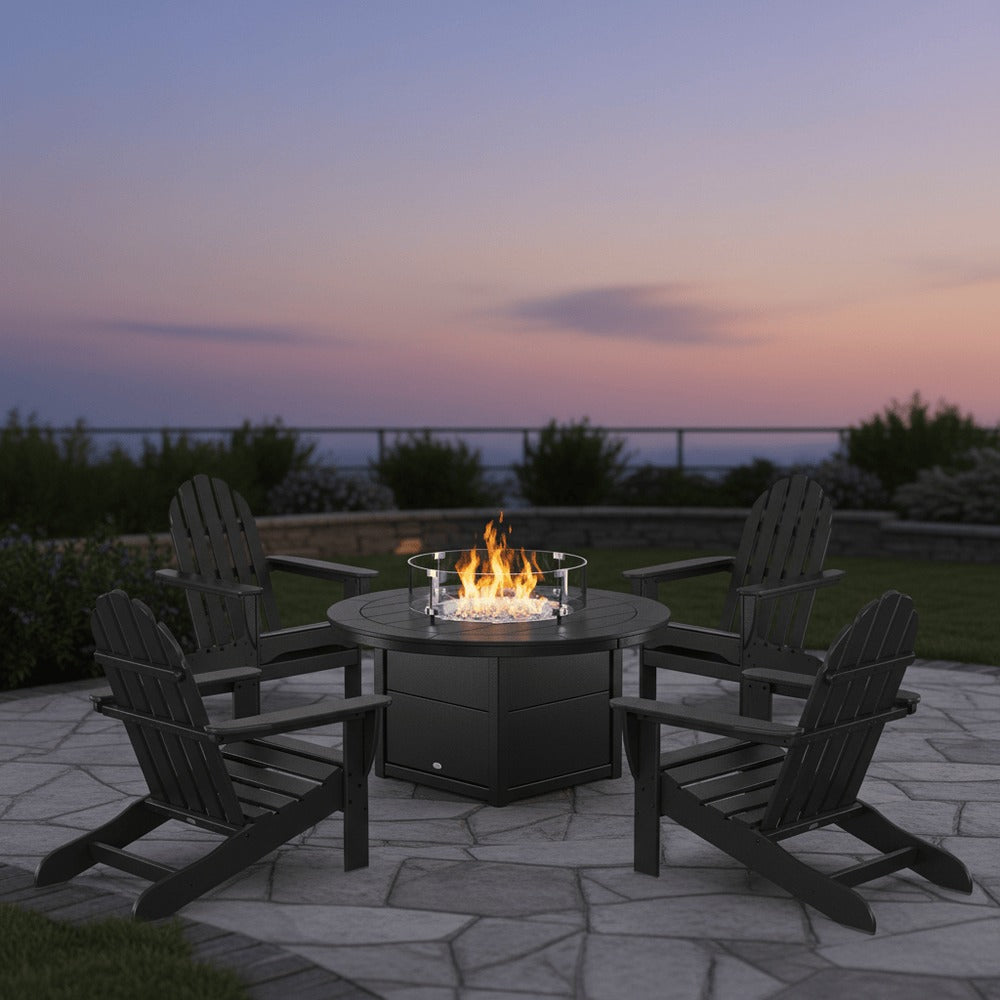 POLYWOOD® Classic Adirondack 5-Piece Conversation Set with Fire Pit Table- PWS706-1 Fire Table POLYWOOD®