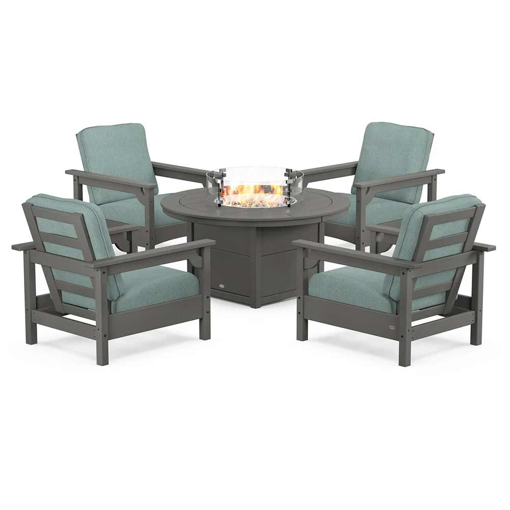 POLYWOOD® - Club 5-Piece Conversation Set with Fire Pit Table - PWS416 Fire Table POLYWOOD®