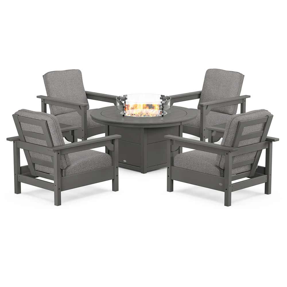 POLYWOOD® - Club 5-Piece Conversation Set with Fire Pit Table - PWS416 Fire Table POLYWOOD®