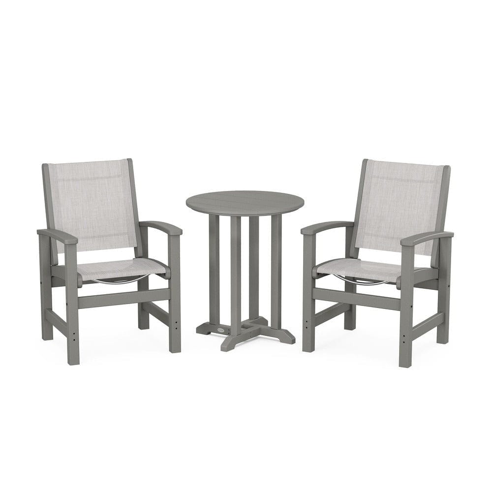 POLYWOOD® Outdoor Furniture Slate Grey / Parchment Sling POLYWOOD® - Coastal 3-Piece Round Bistro Dining Set - PWS1294