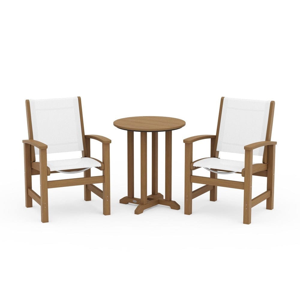 POLYWOOD® Outdoor Furniture Natural / White Sling POLYWOOD® - Coastal 3-Piece Round Bistro Dining Set - PWS1294