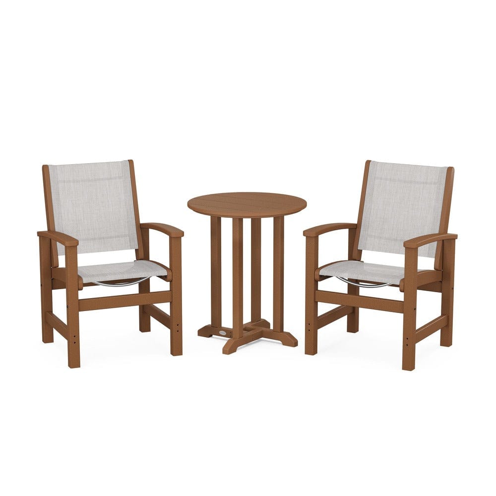 POLYWOOD® Outdoor Furniture Teak / Parchment Sling POLYWOOD® - Coastal 3-Piece Round Bistro Dining Set - PWS1294