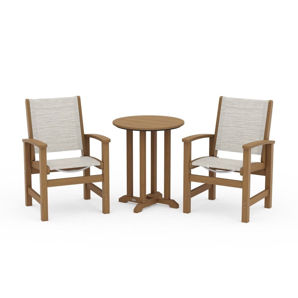 POLYWOOD® Outdoor Furniture Natural / Birch Sling POLYWOOD® - Coastal 3-Piece Round Bistro Dining Set - PWS1294