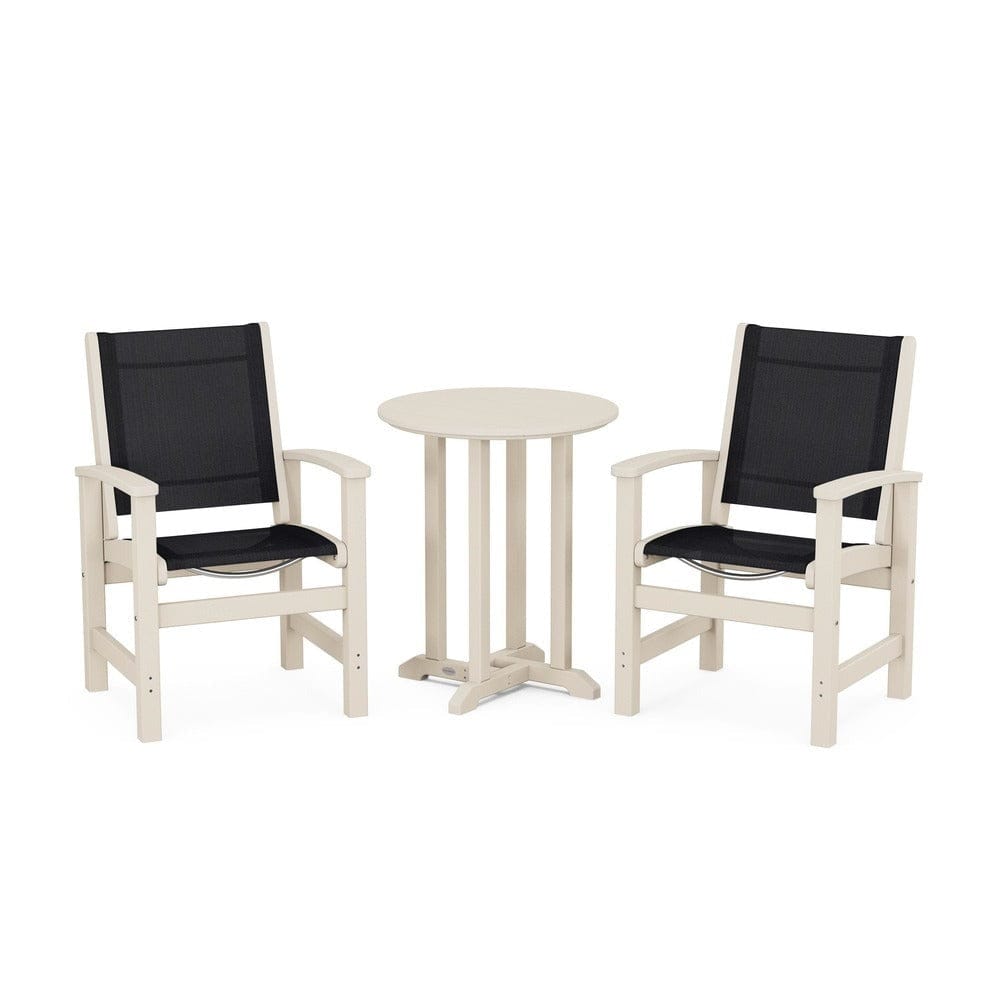 POLYWOOD® Outdoor Furniture Sand / Black Sling POLYWOOD® - Coastal 3-Piece Round Bistro Dining Set - PWS1294