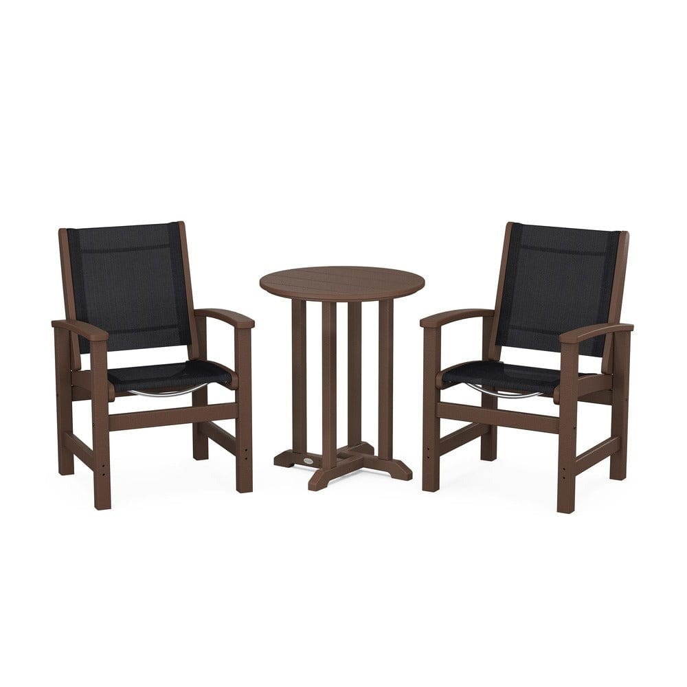 POLYWOOD® Outdoor Furniture Mahogany / Black Sling POLYWOOD® - Coastal 3-Piece Round Bistro Dining Set - PWS1294
