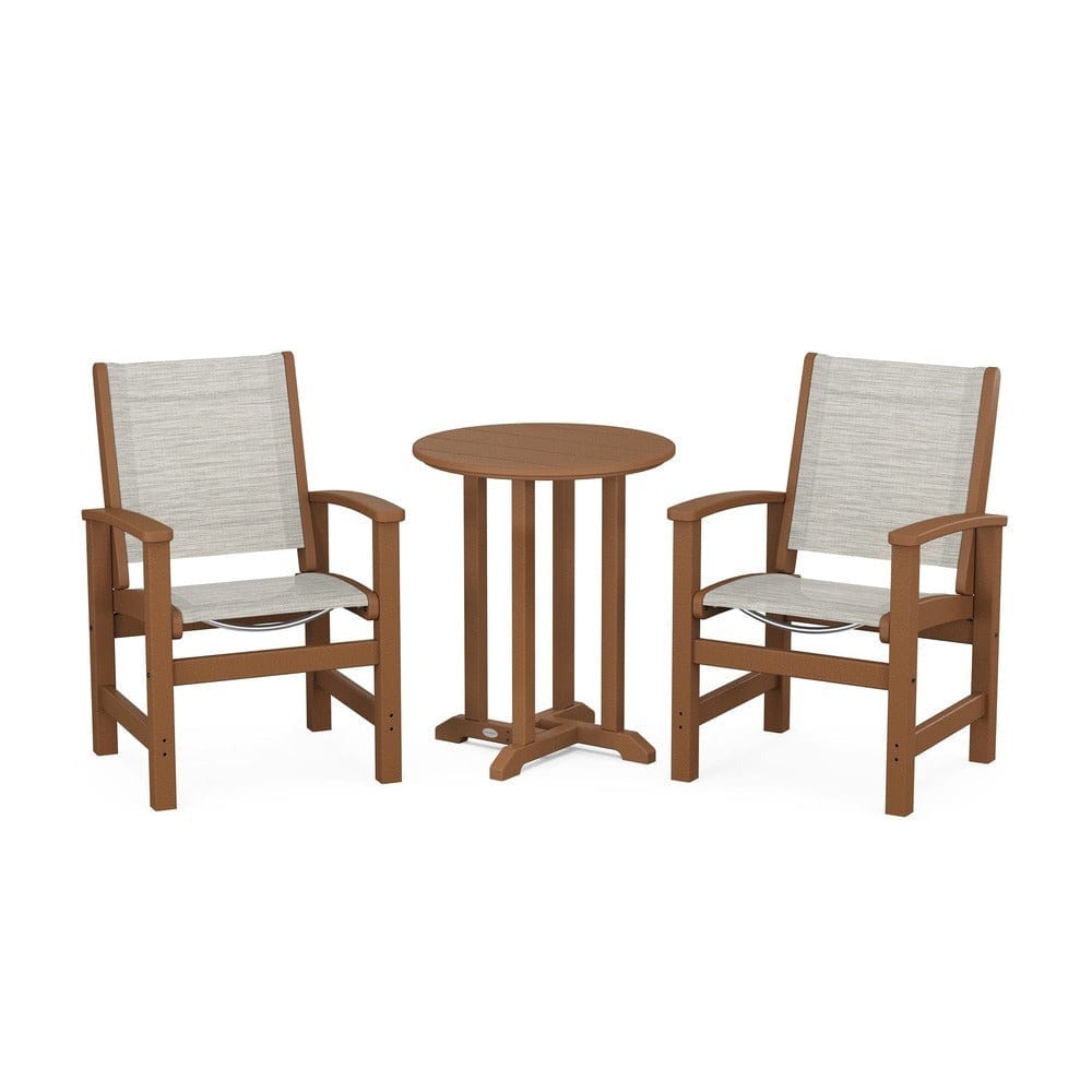 POLYWOOD® Outdoor Furniture Teak / Birch Sling POLYWOOD® - Coastal 3-Piece Round Bistro Dining Set - PWS1294