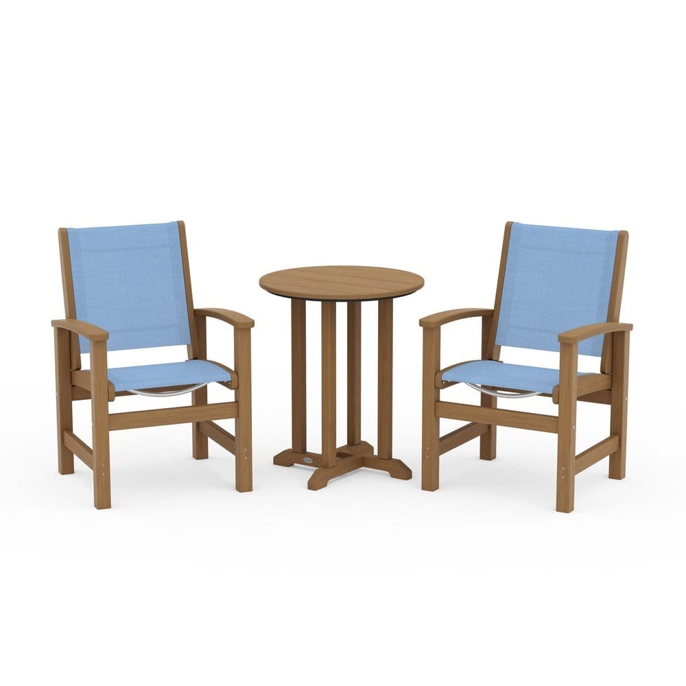 POLYWOOD® Outdoor Furniture Natural / Poolside Sling POLYWOOD® - Coastal 3-Piece Round Bistro Dining Set - PWS1294