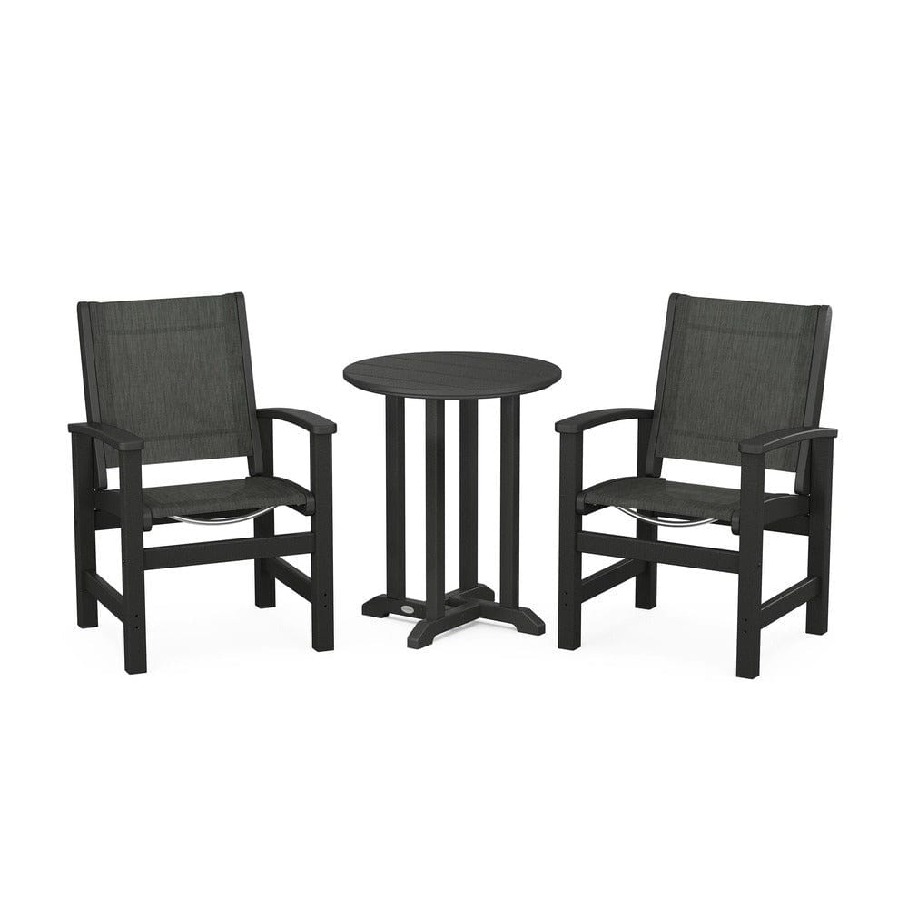 POLYWOOD® Outdoor Furniture Black / Ember Sling POLYWOOD® - Coastal 3-Piece Round Bistro Dining Set - PWS1294