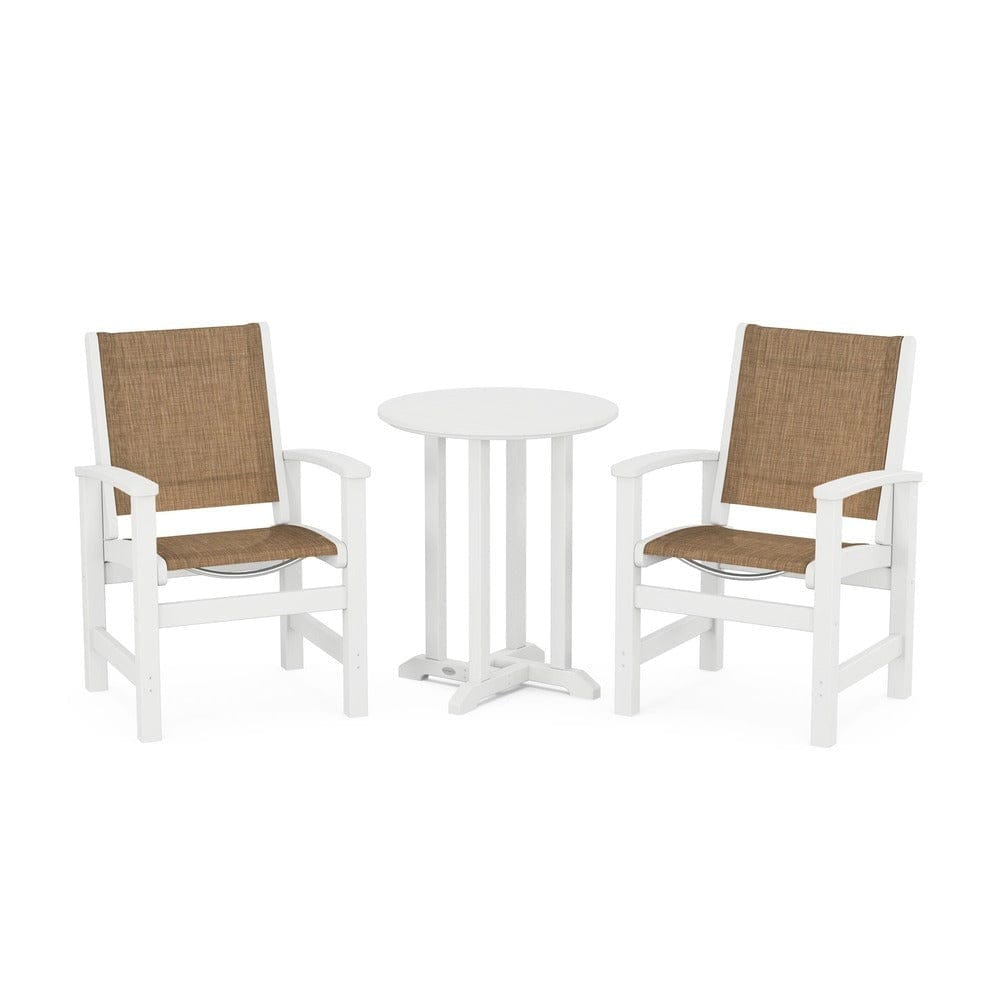 POLYWOOD® Outdoor Furniture White / Burlap Sling POLYWOOD® - Coastal 3-Piece Round Bistro Dining Set - PWS1294