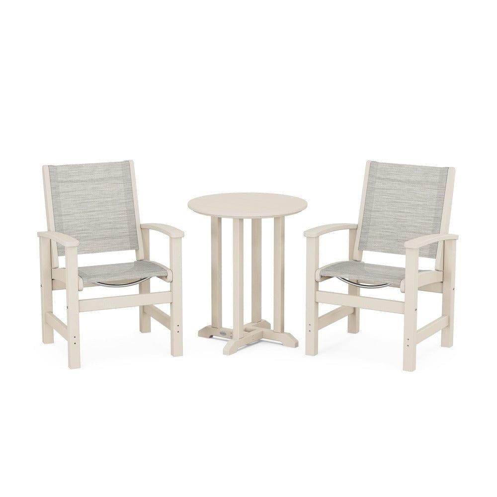 POLYWOOD® Outdoor Furniture Sand / Birch Sling POLYWOOD® - Coastal 3-Piece Round Bistro Dining Set - PWS1294