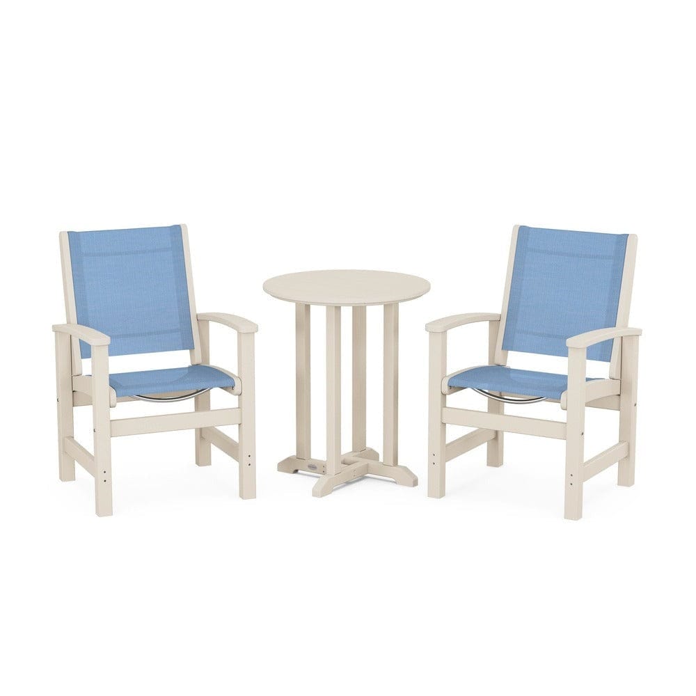 POLYWOOD® Outdoor Furniture Sand / Poolside Sling POLYWOOD® - Coastal 3-Piece Round Bistro Dining Set - PWS1294