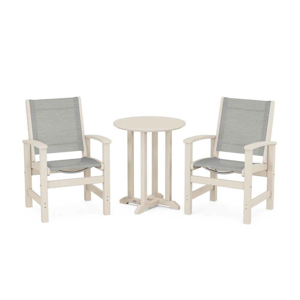 POLYWOOD® Outdoor Furniture Sand / Metallic Sling POLYWOOD® - Coastal 3-Piece Round Bistro Dining Set - PWS1294