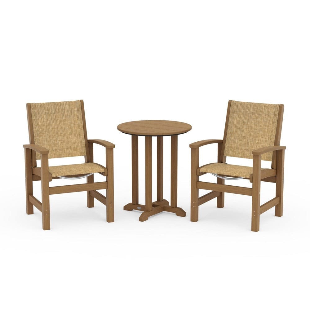 POLYWOOD® Outdoor Furniture Natural / Burlap Sling POLYWOOD® - Coastal 3-Piece Round Bistro Dining Set - PWS1294