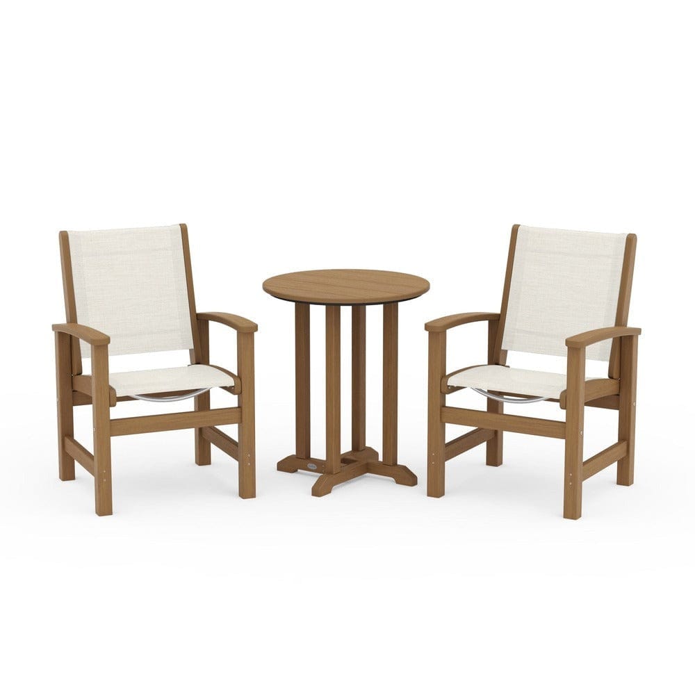 POLYWOOD® Outdoor Furniture Natural / Parchment Sling POLYWOOD® - Coastal 3-Piece Round Bistro Dining Set - PWS1294