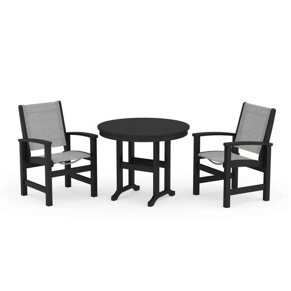 POLYWOOD® Outdoor Furniture Black / Metallic Sling POLYWOOD® - Coastal 3-Piece Round Dining Set - PWS1327