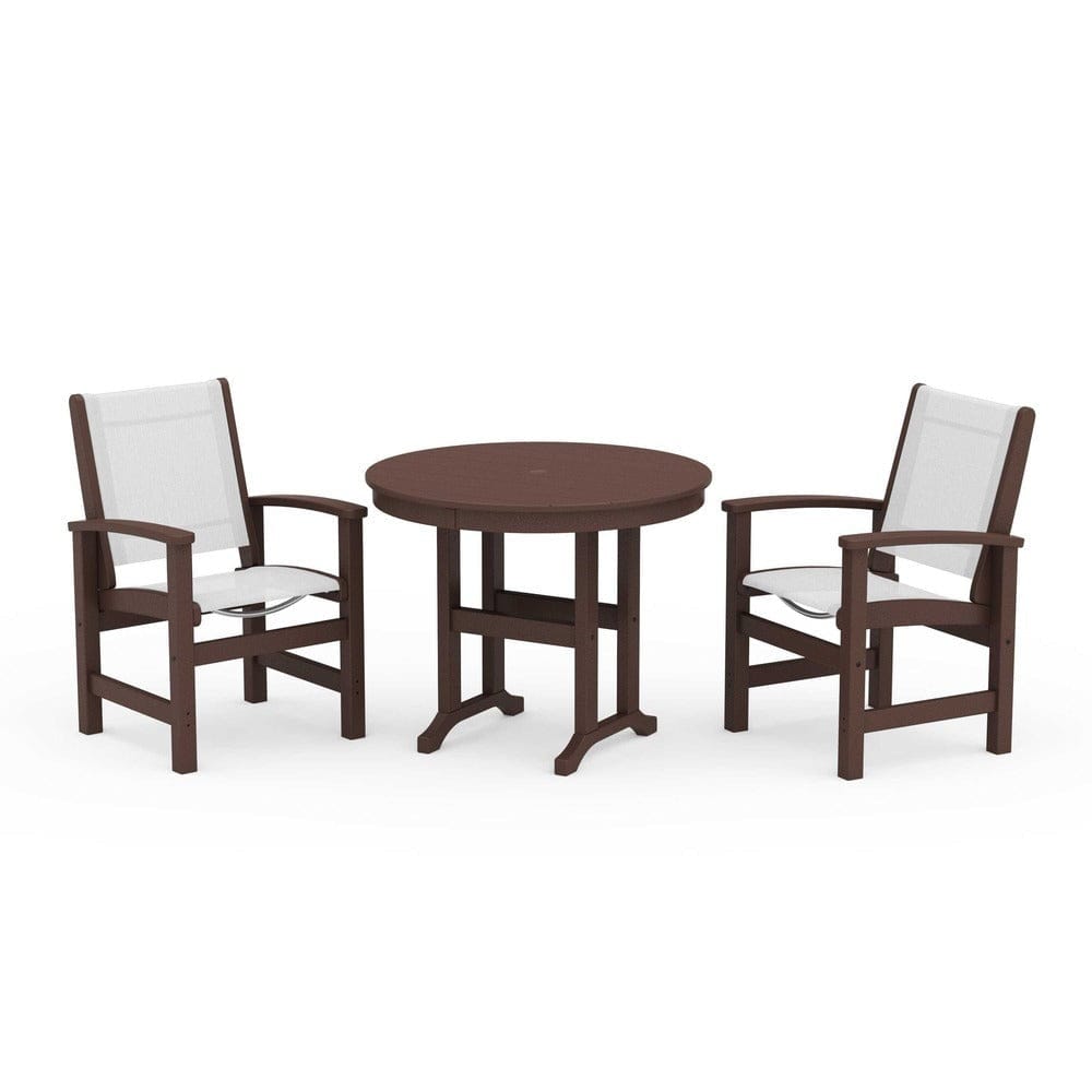 POLYWOOD® Outdoor Furniture Mahogany / White Sling POLYWOOD® - Coastal 3-Piece Round Dining Set - PWS1327