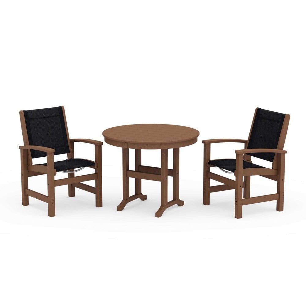 POLYWOOD® Outdoor Furniture Teak / Black Sling POLYWOOD® - Coastal 3-Piece Round Dining Set - PWS1327