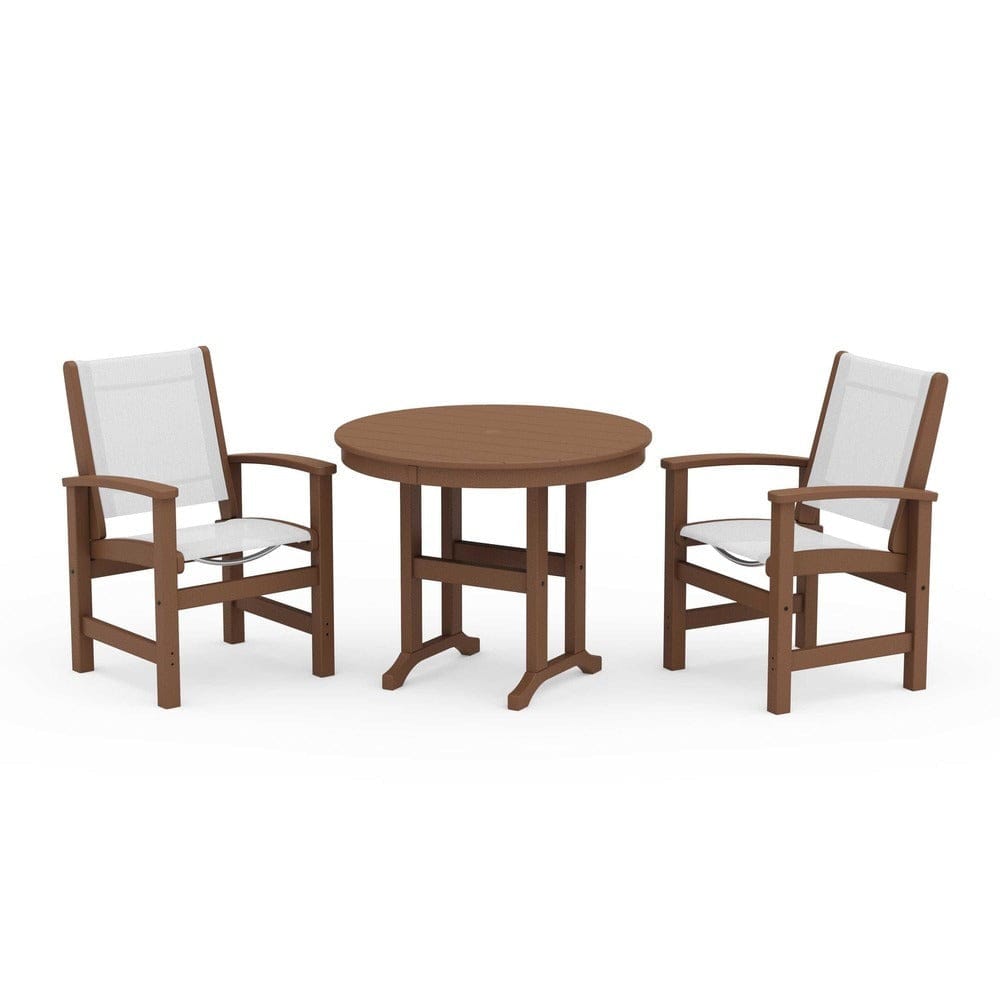 POLYWOOD® Outdoor Furniture Teak / White Sling POLYWOOD® - Coastal 3-Piece Round Dining Set - PWS1327