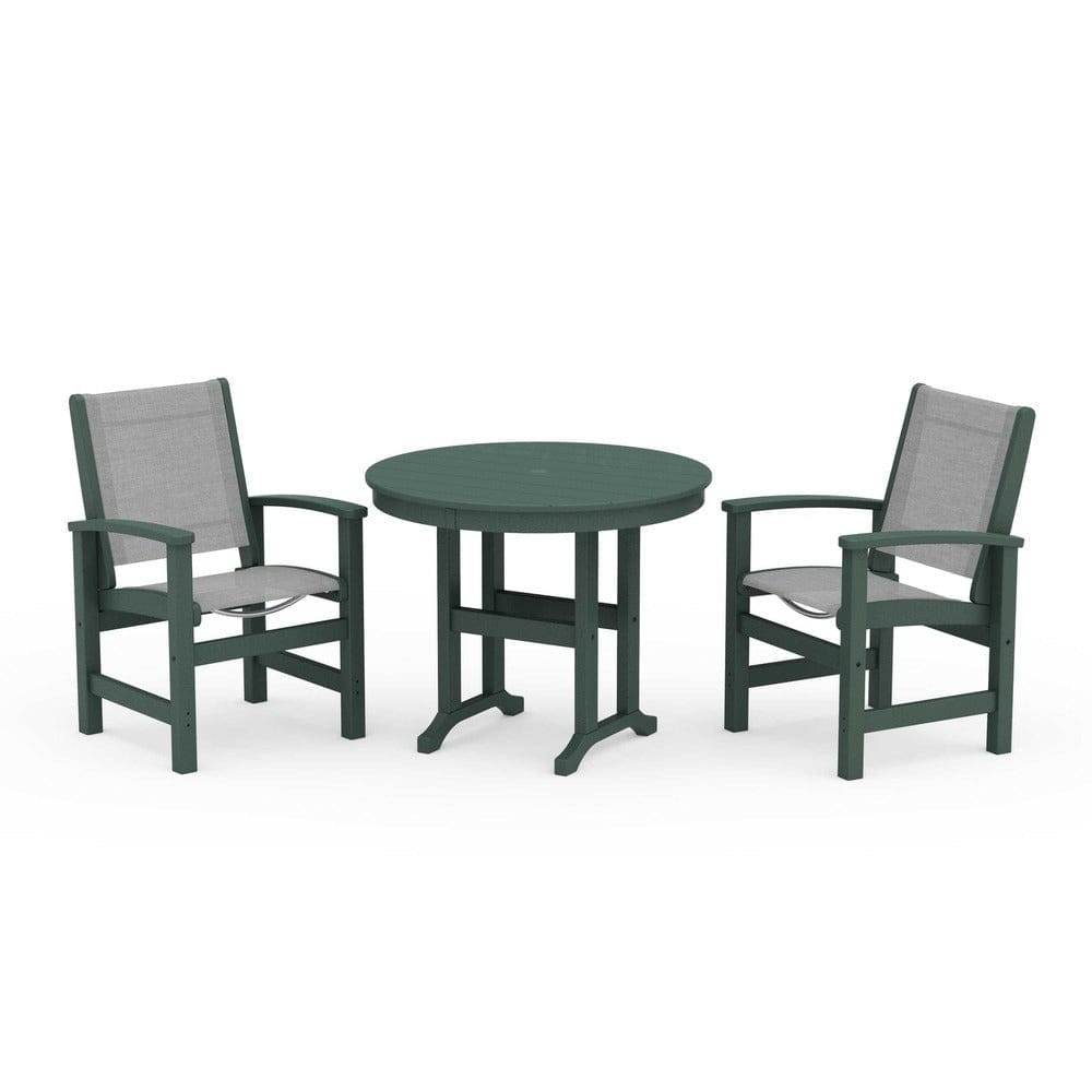 POLYWOOD® Outdoor Furniture Green / Metallic Sling POLYWOOD® - Coastal 3-Piece Round Dining Set - PWS1327