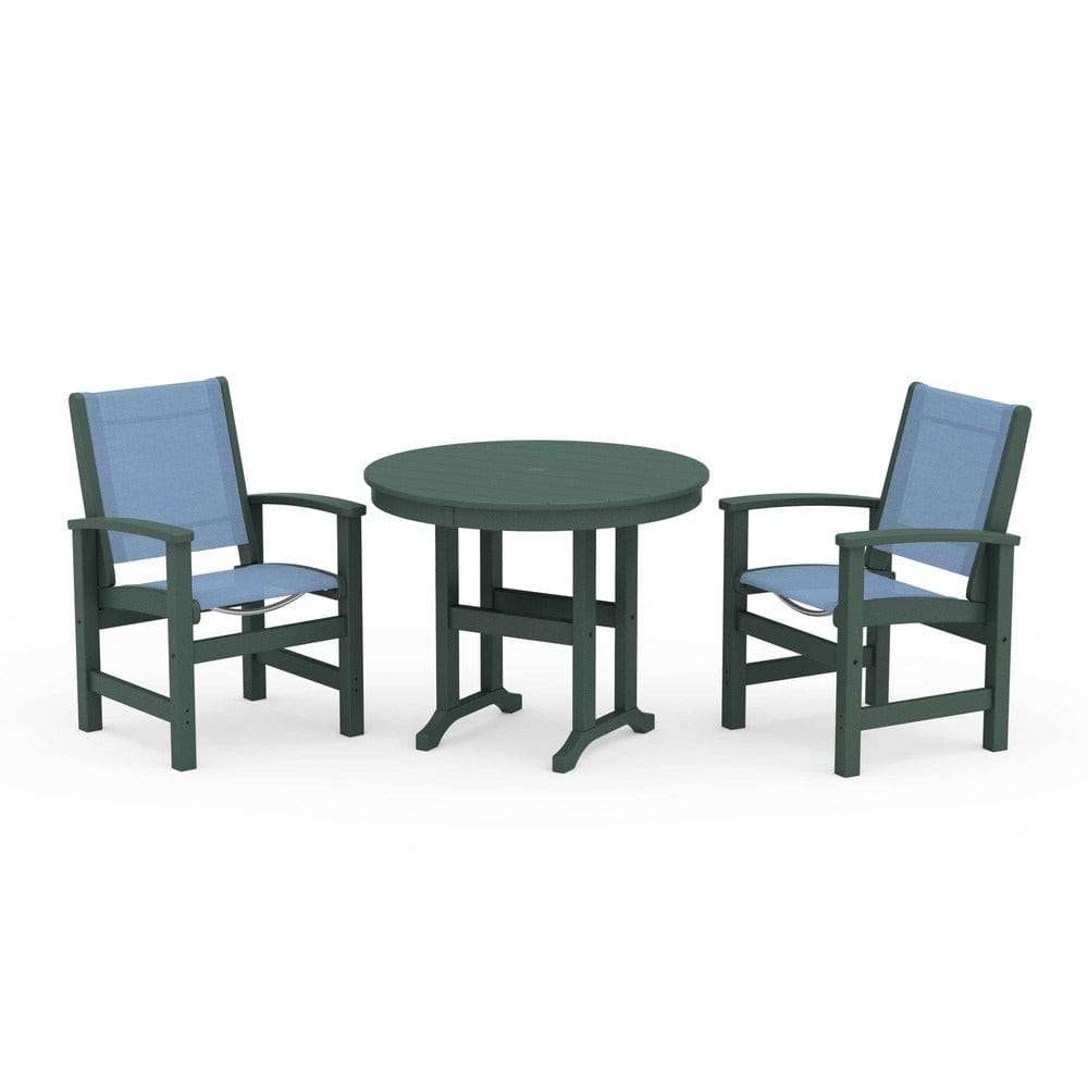 POLYWOOD® Outdoor Furniture Green / Poolside Sling POLYWOOD® - Coastal 3-Piece Round Dining Set - PWS1327