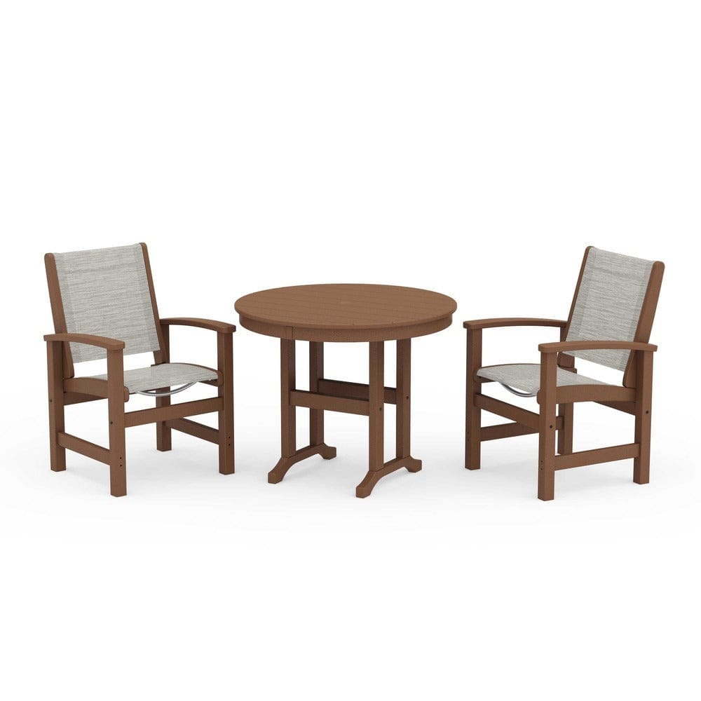 POLYWOOD® Outdoor Furniture Teak / Birch Sling POLYWOOD® - Coastal 3-Piece Round Dining Set - PWS1327