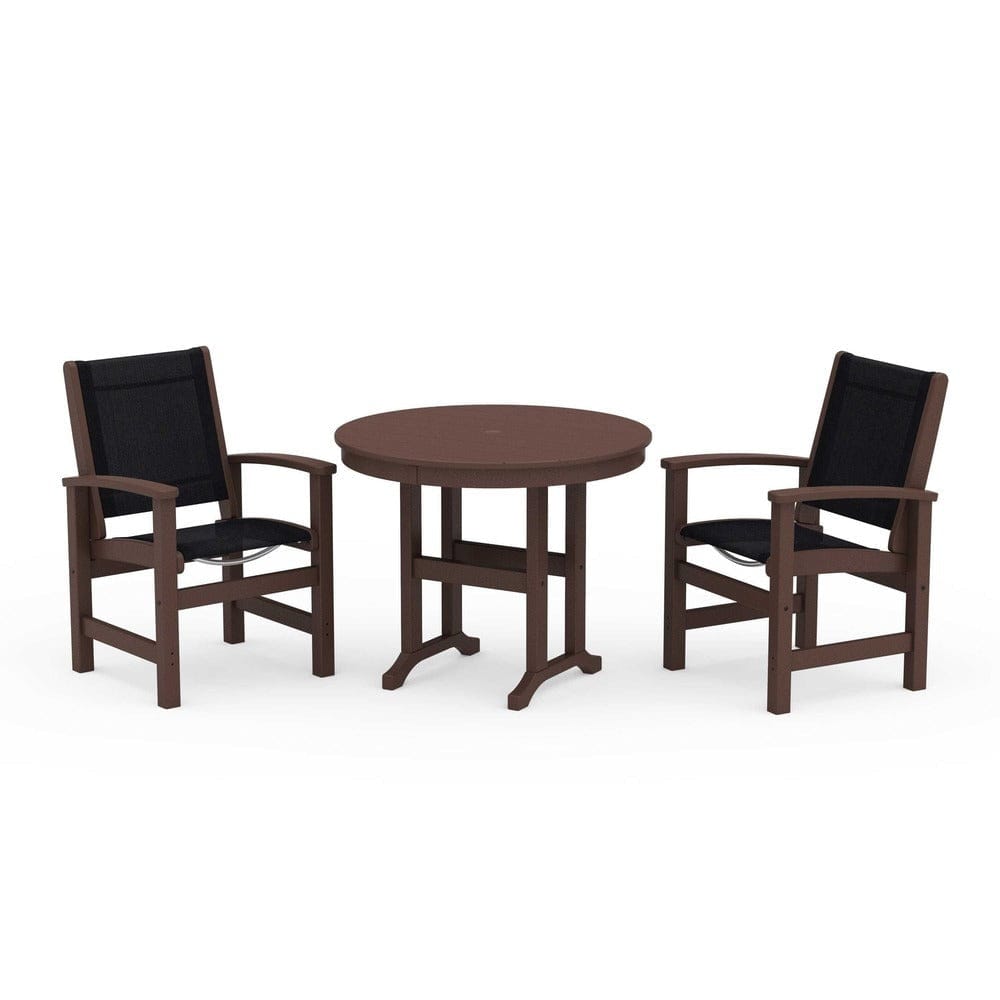 POLYWOOD® Outdoor Furniture Mahogany / Black Sling POLYWOOD® - Coastal 3-Piece Round Dining Set - PWS1327
