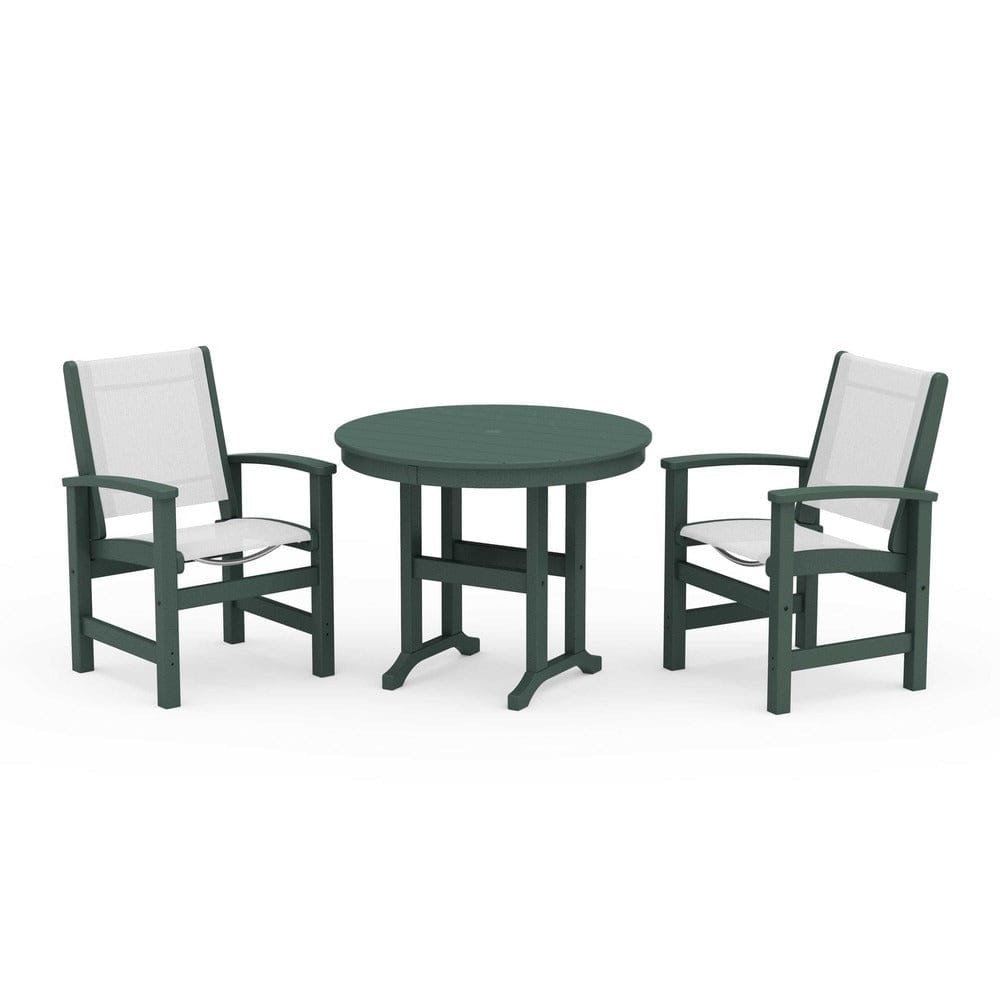POLYWOOD® Outdoor Furniture Green / White Sling POLYWOOD® - Coastal 3-Piece Round Dining Set - PWS1327