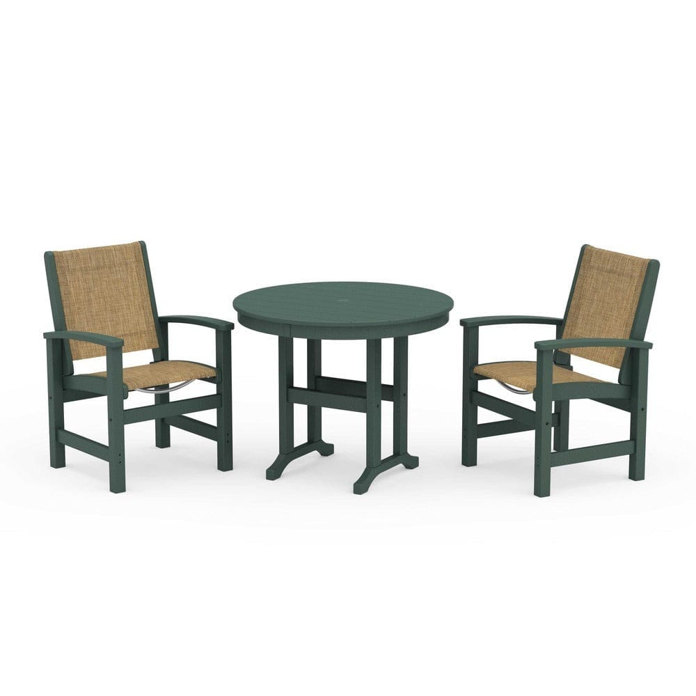 POLYWOOD® Outdoor Furniture Green / Burlap Sling POLYWOOD® - Coastal 3-Piece Round Dining Set - PWS1327