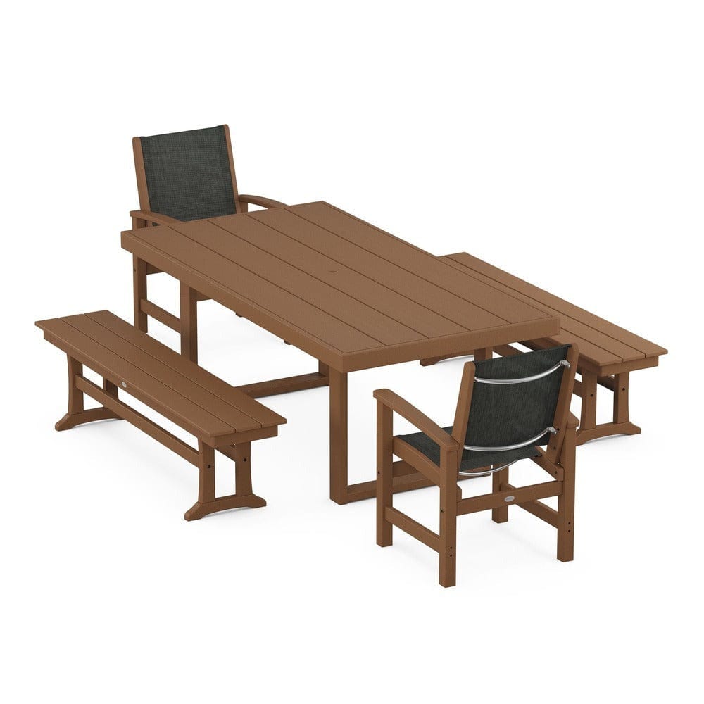 POLYWOOD® Outdoor Furniture POLYWOOD® - Coastal 5-Piece Dining Set with Trestle Legs - PWS870