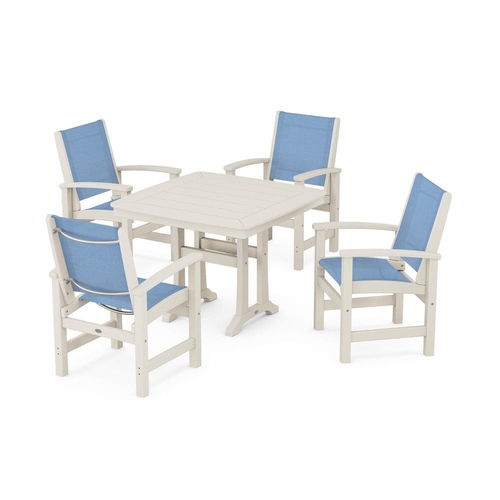 POLYWOOD® Outdoor Furniture Sand / Poolside Sling POLYWOOD® - Coastal 5-Piece Dining Set with Trestle Legs - PWS966