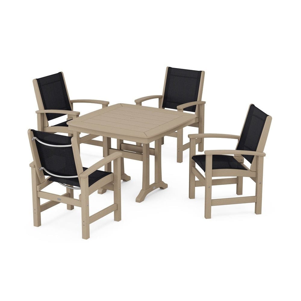 POLYWOOD® Outdoor Furniture POLYWOOD® - Coastal 5-Piece Dining Set with Trestle Legs - PWS966