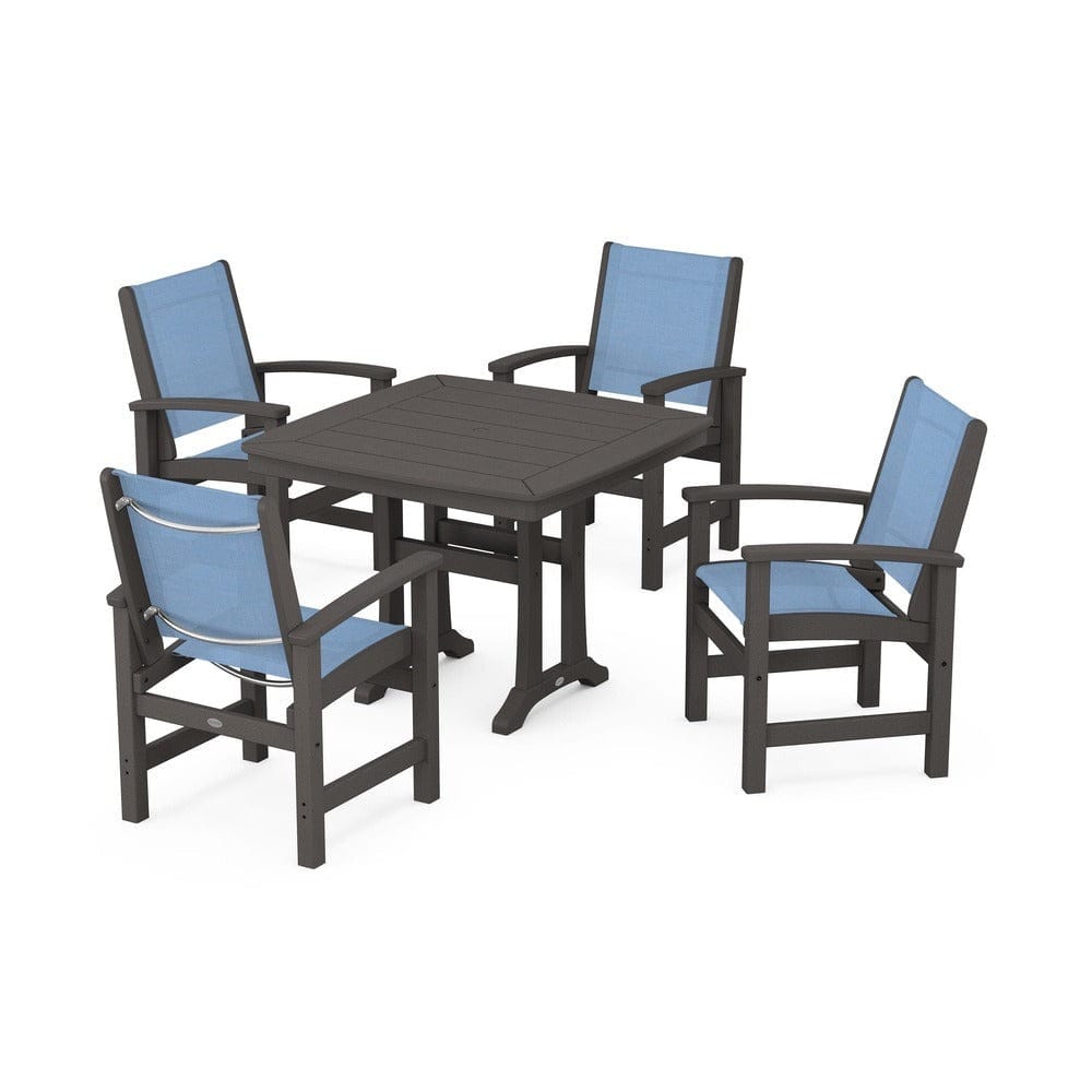 POLYWOOD® Outdoor Furniture Vintage Coffee / Poolside Sling POLYWOOD® - Coastal 5-Piece Dining Set with Trestle Legs - PWS966