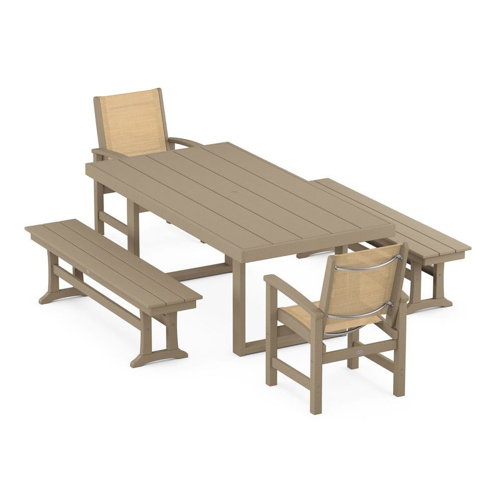 POLYWOOD® Outdoor Furniture POLYWOOD® - Coastal 5-Piece Dining Set with Trestle Legs - PWS870